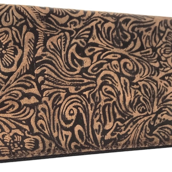 1 LEFT! Handmade Genuine Leather Handcrafted Rolled Embossed Leather Wallet - Picture 3 of 4